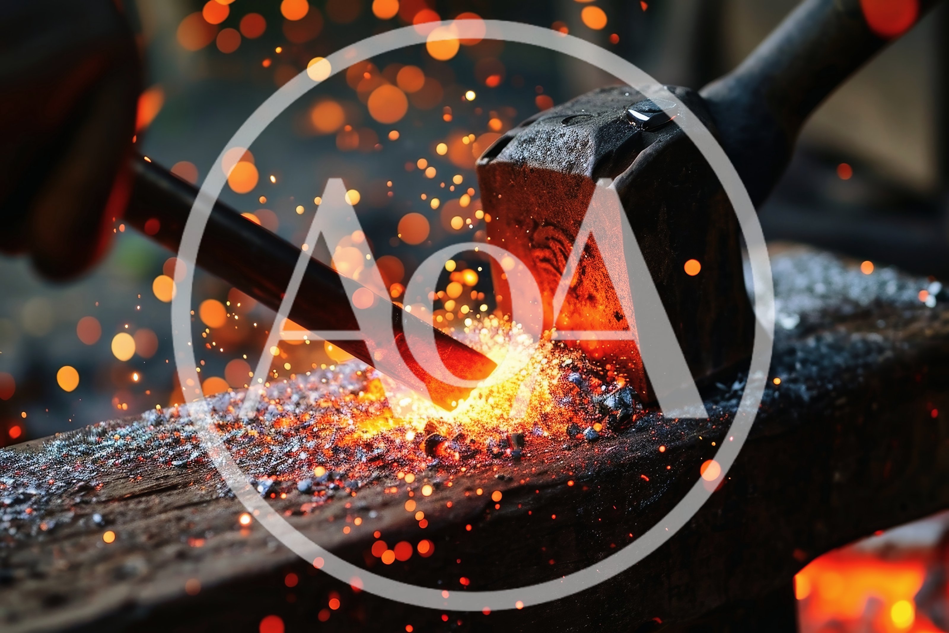 Blacksmith Shaping Glowing Hot Metal On Anvil
