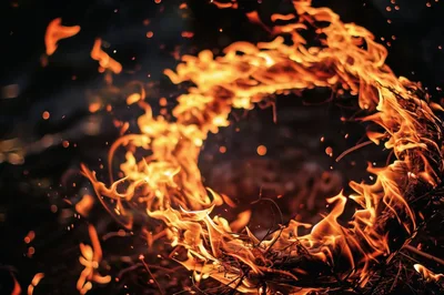 Circular Ring Of Fire Burning On Dark Ground