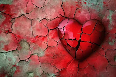 Cracked Red Heart Symbol On Distressed Textured Background