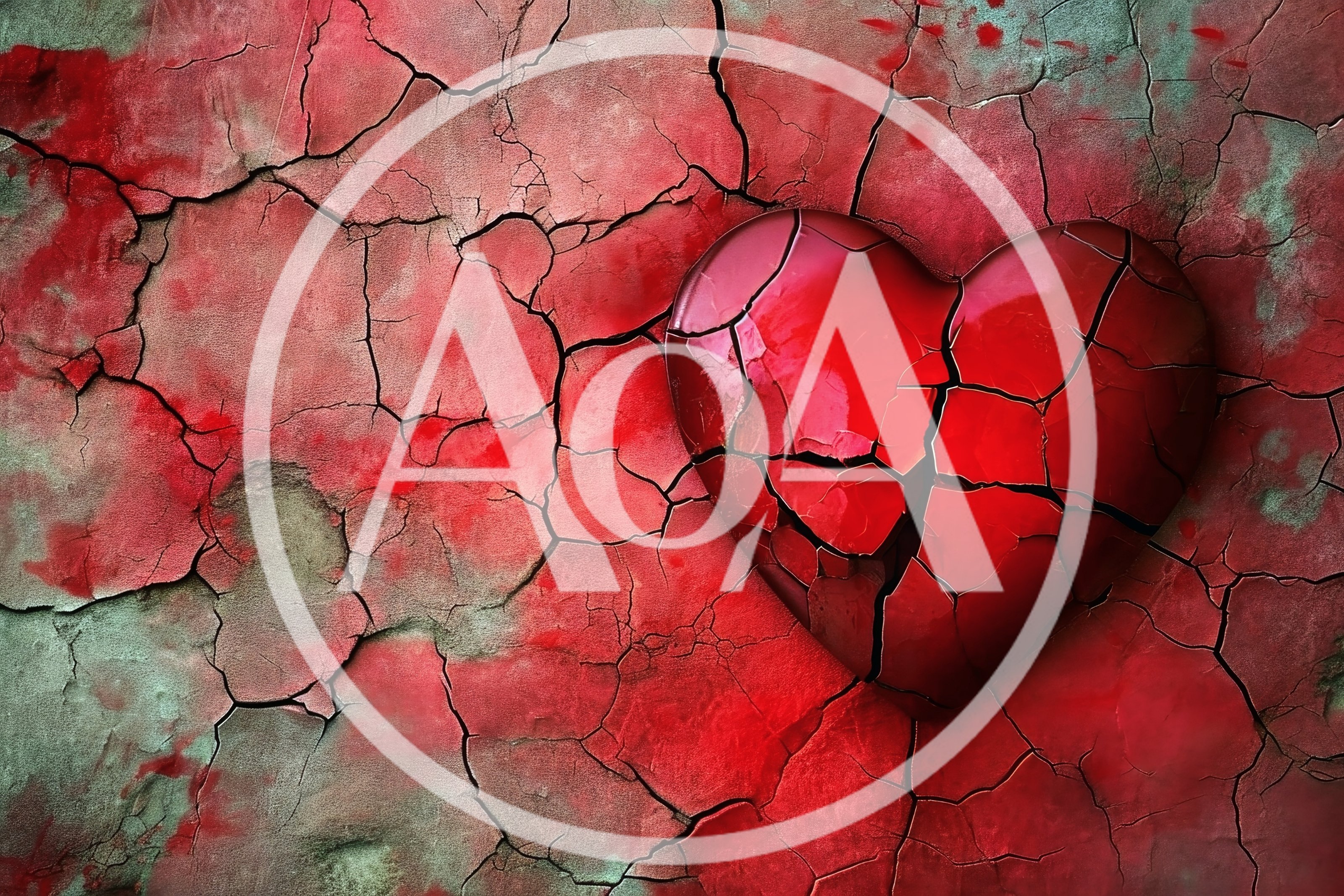 Cracked Red Heart Symbol On Distressed Textured Background
