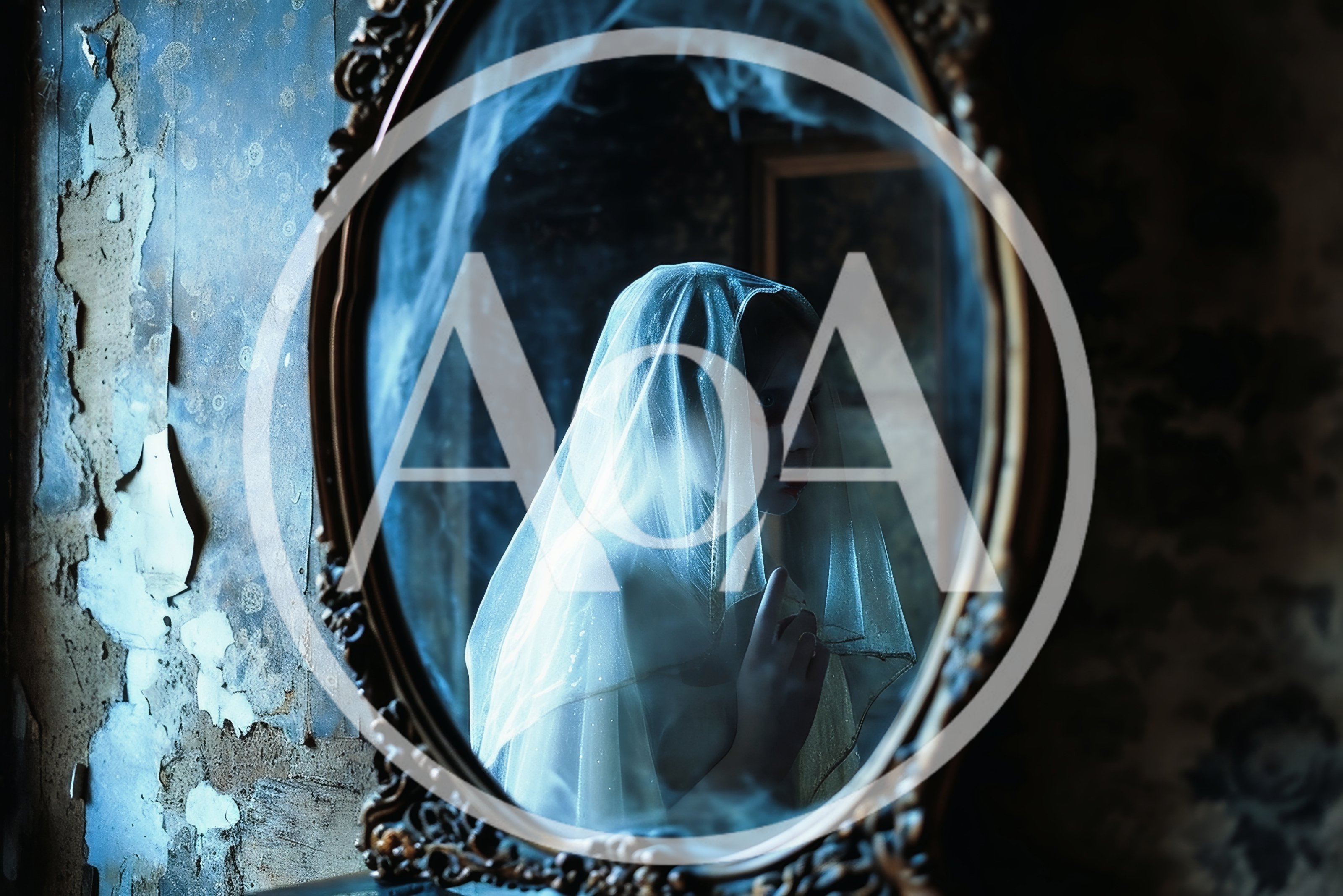 Ghostly Bride Looking Into An Antique Mirror