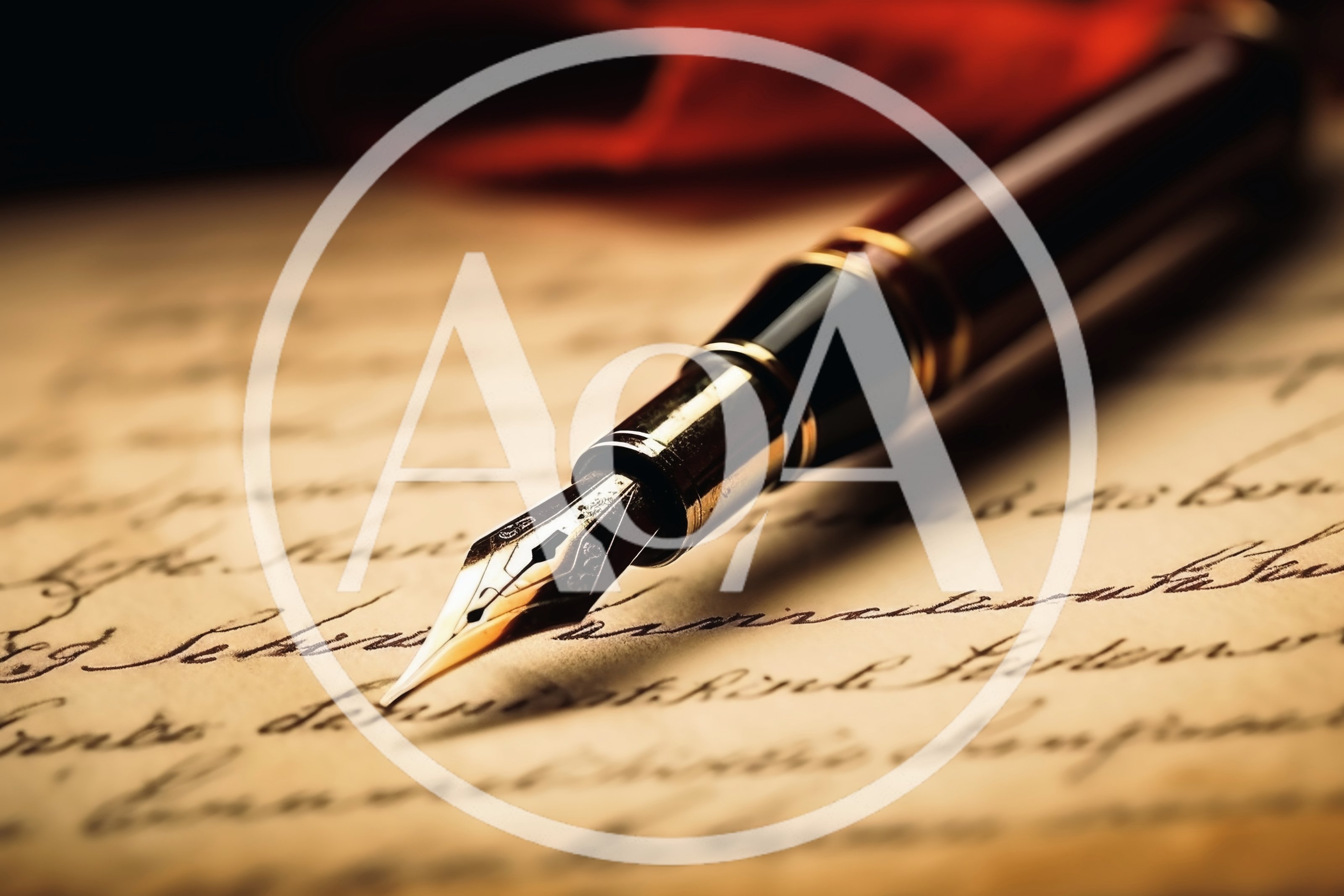 Fountain Pen Resting On Antique Handwritten Manuscript