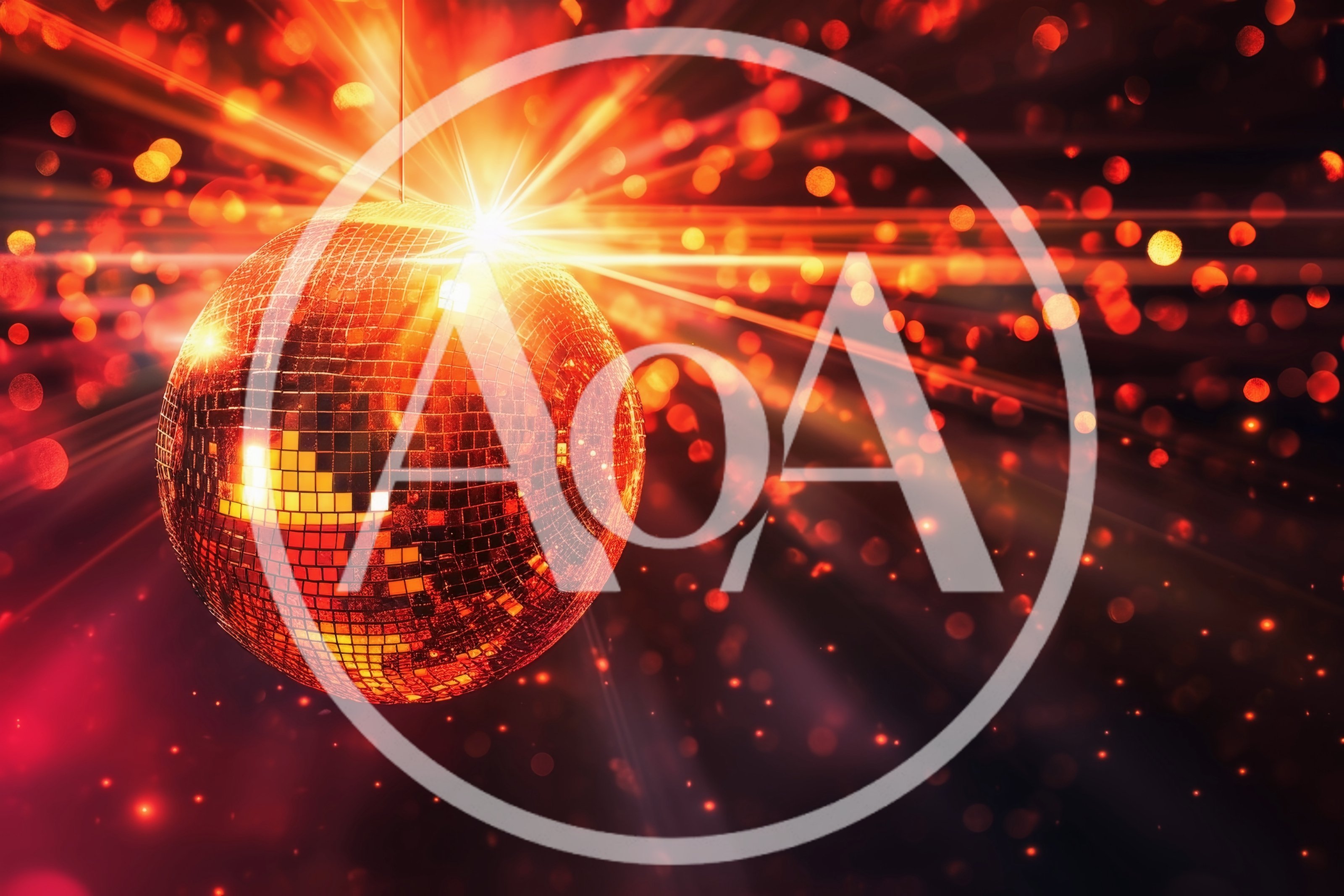 Glowing Red Disco Ball With Radiant Light Flares