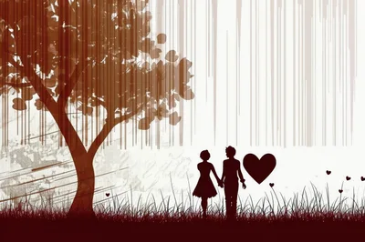 Silhouette Of A Couple Holding Hands Under A Tree