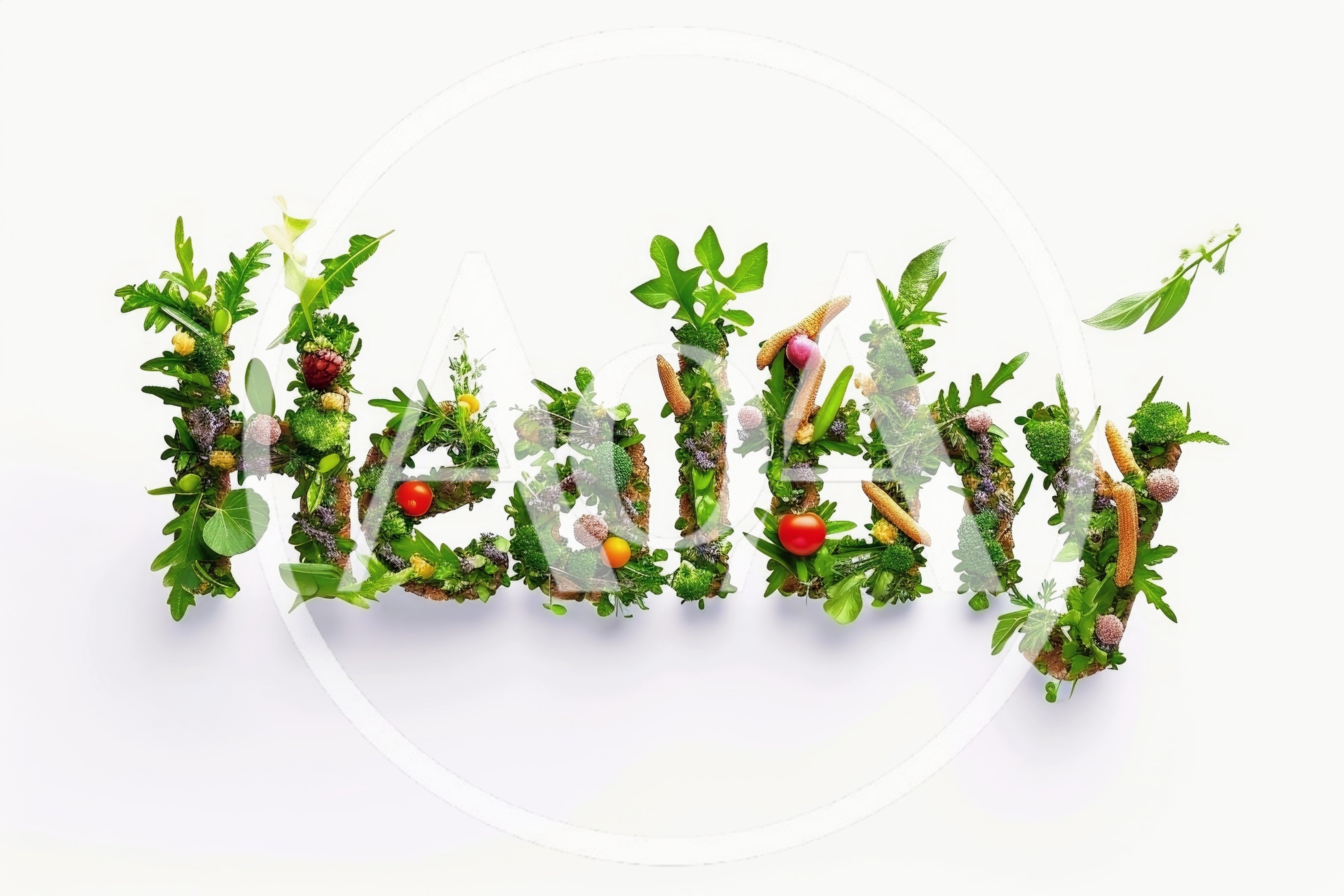 Healthy Word Formed From Fresh Vegetables And Herbs