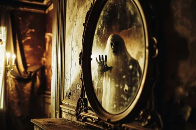 Ghostly Figure Appearing In An Antique Mirror