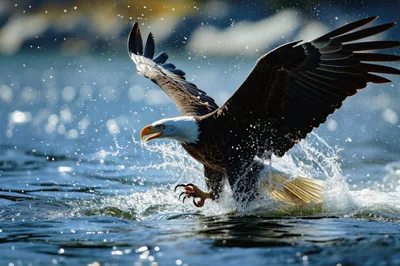 Bald Eagle Hunting Fish In Water