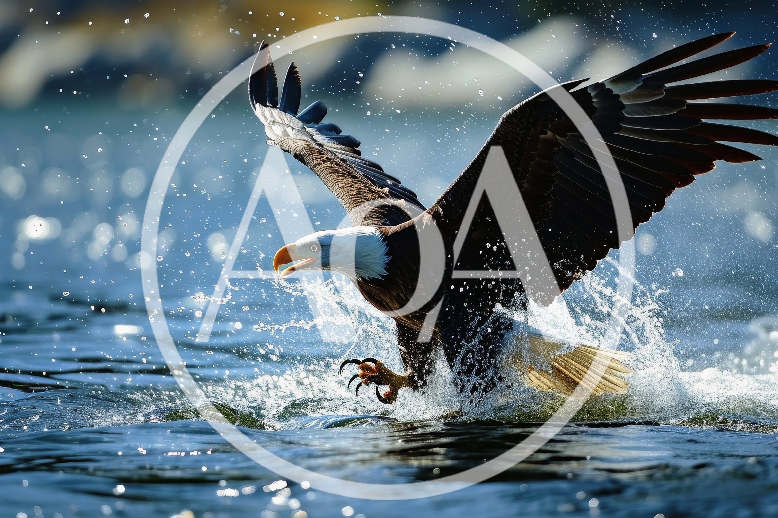 Bald Eagle Hunting Fish In Water