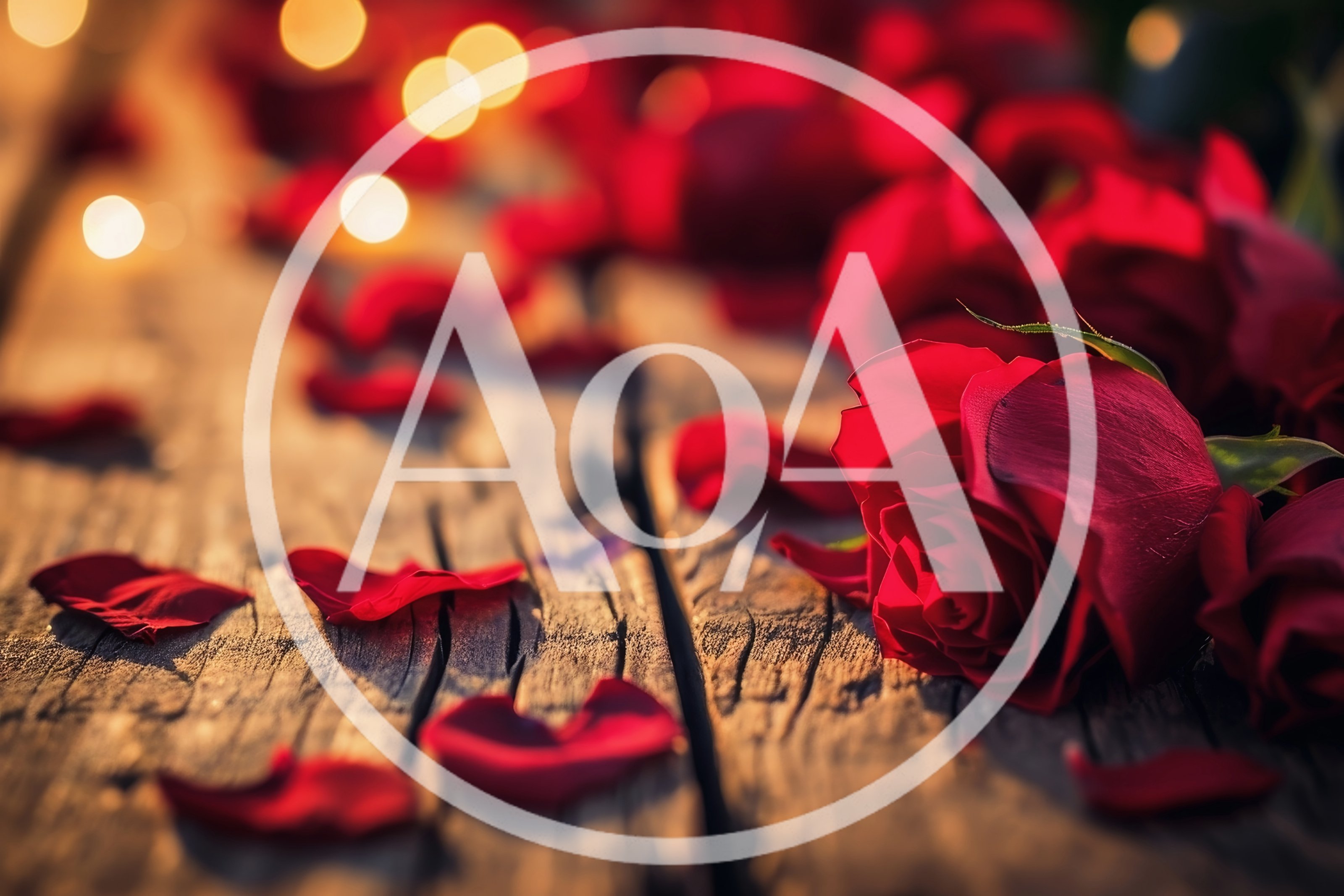 Red Roses And Petals On Rustic Wooden Table