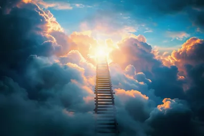 Stairway To Heaven Leading Into Bright Golden Clouds