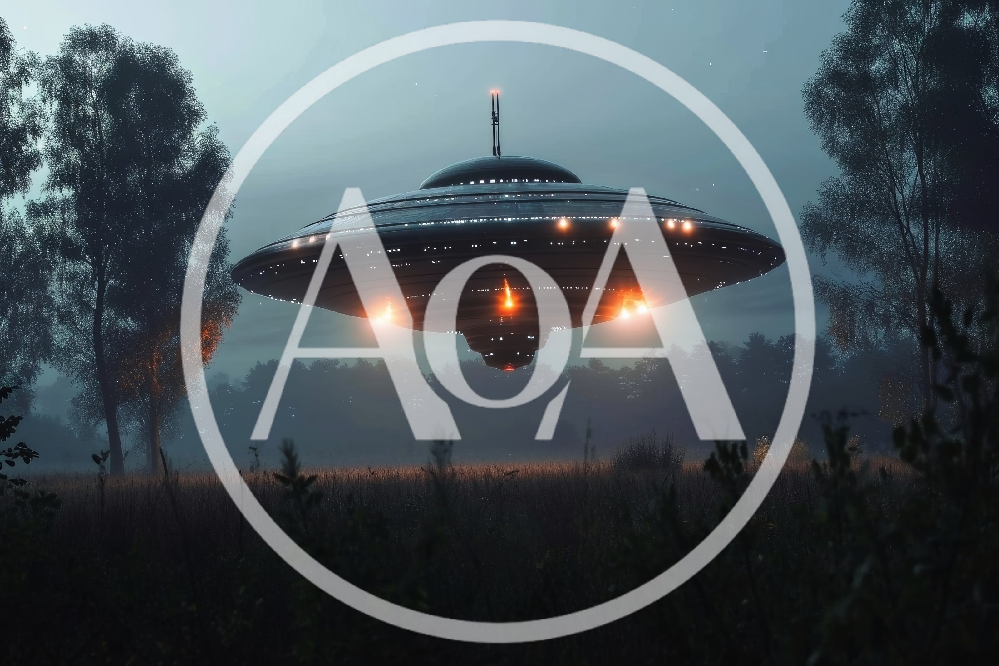 UFO Hovering Over A Misty Forest Field