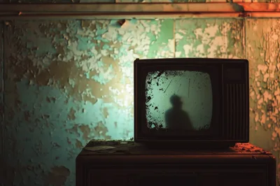 Vintage Television Set With Silhouette On Screen