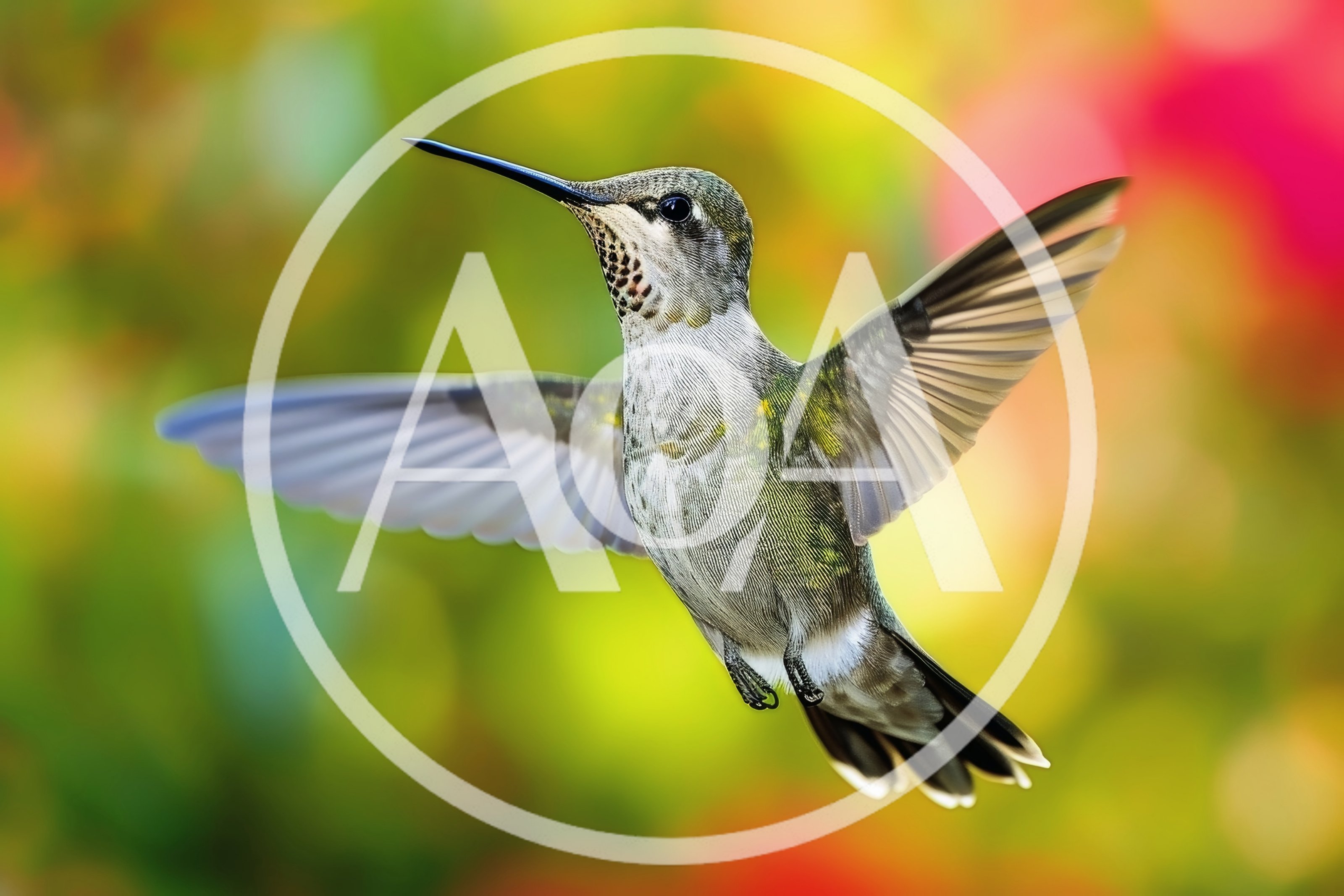 Ruby-Throated Hummingbird Hovering in Flight