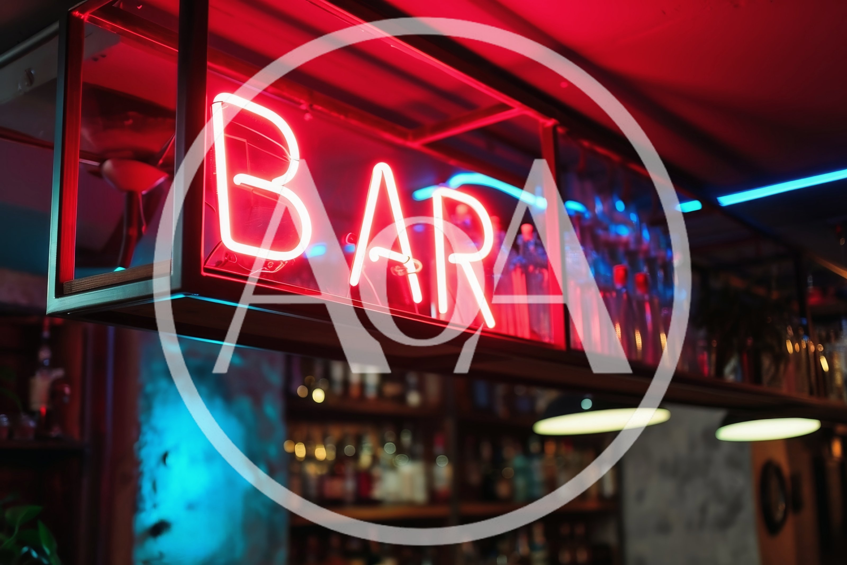 Neon Bar Sign Hanging Above A Dimly Lit Bar