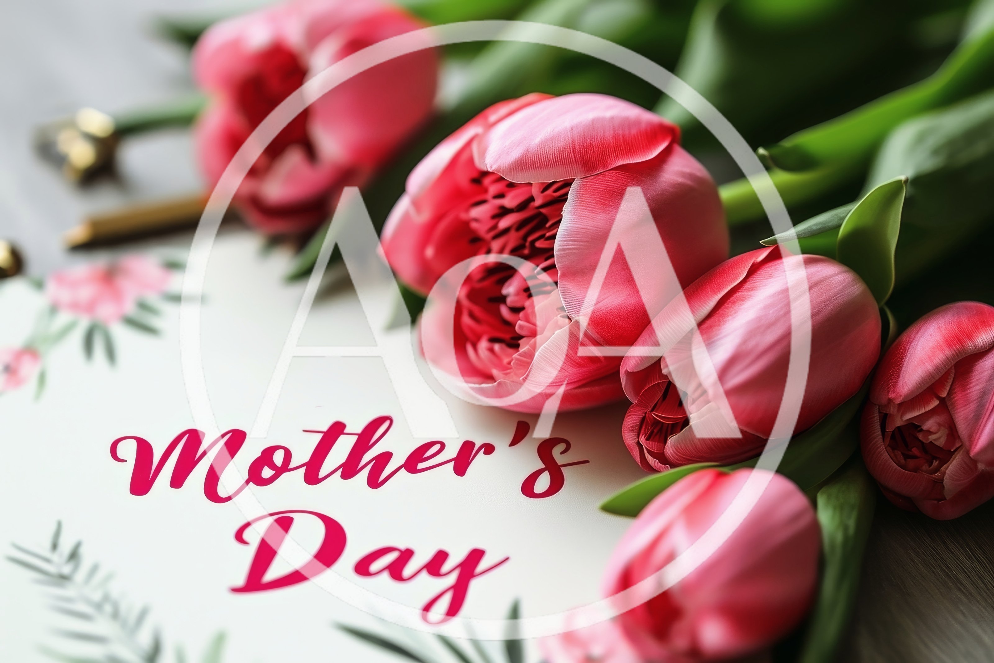 Mother's Day Greeting Card With Fresh Pink Tulips