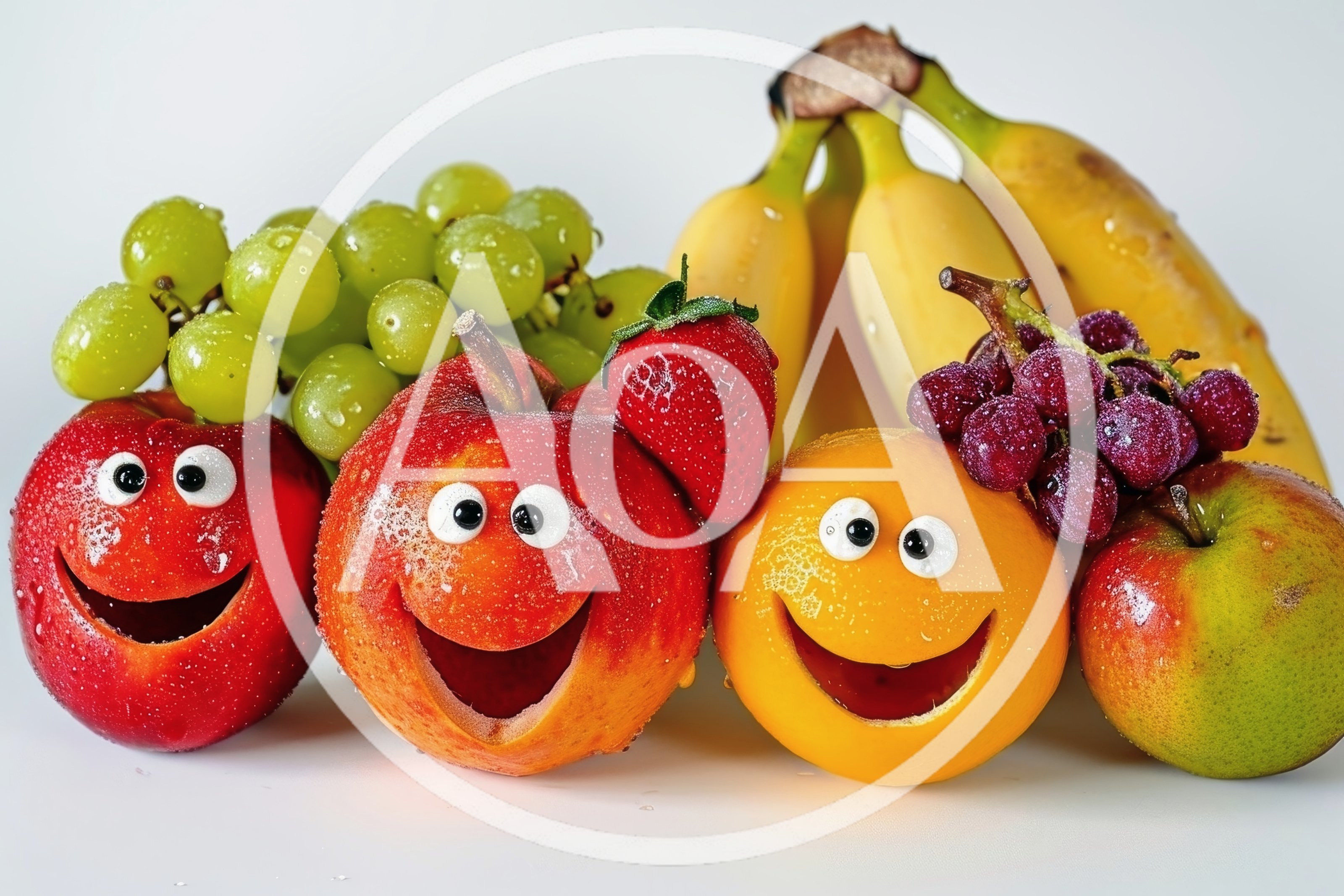 Smiling Fruit Characters With Googly Eyes
