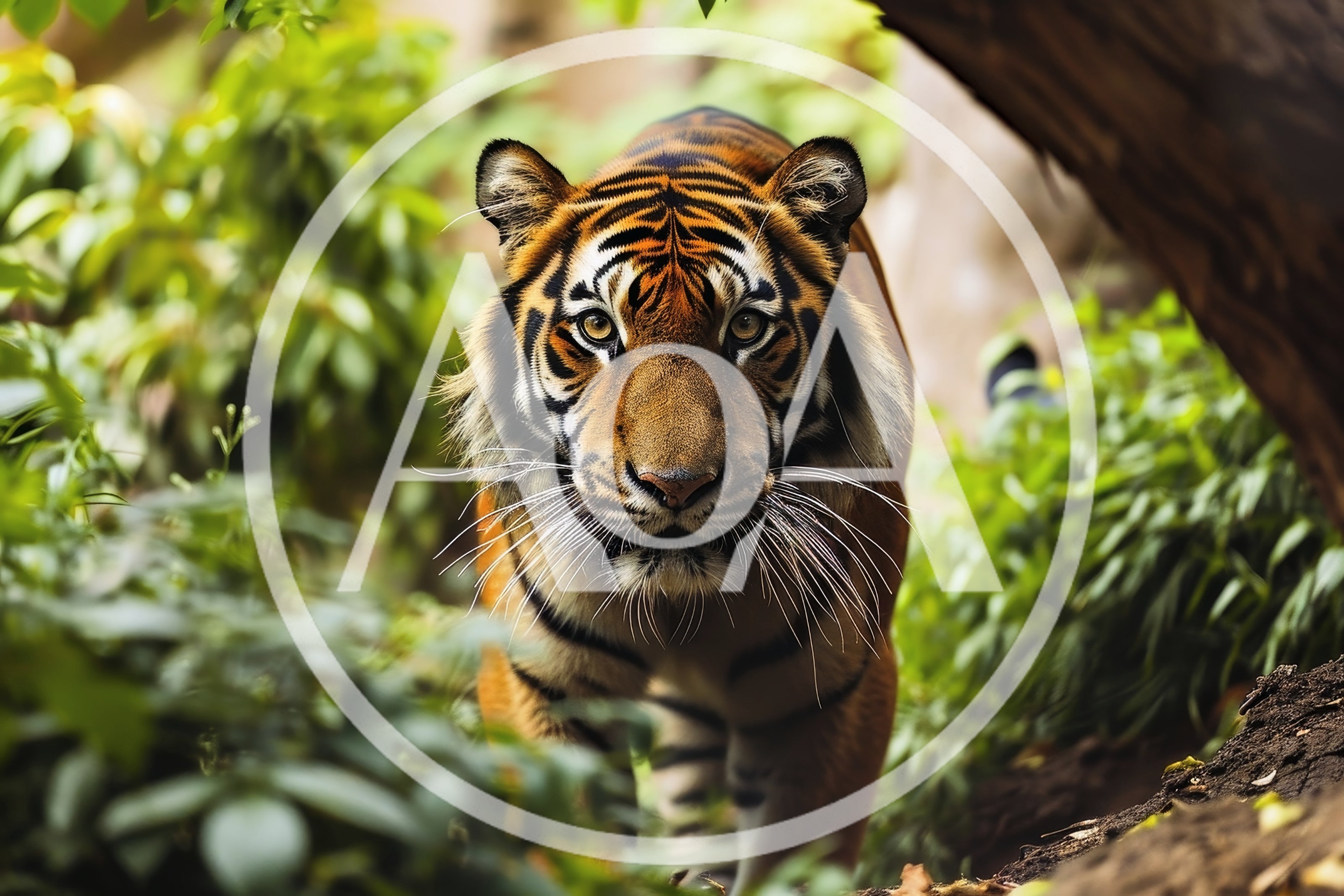 Majestic Tiger Walking Through Lush Green Jungle