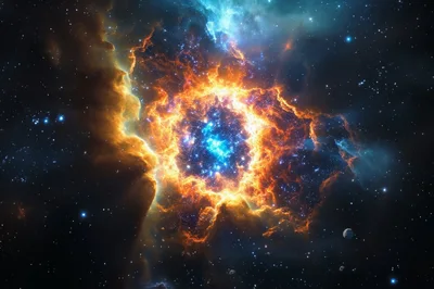 Stellar Nebula Explosion With Glowing Blue Core