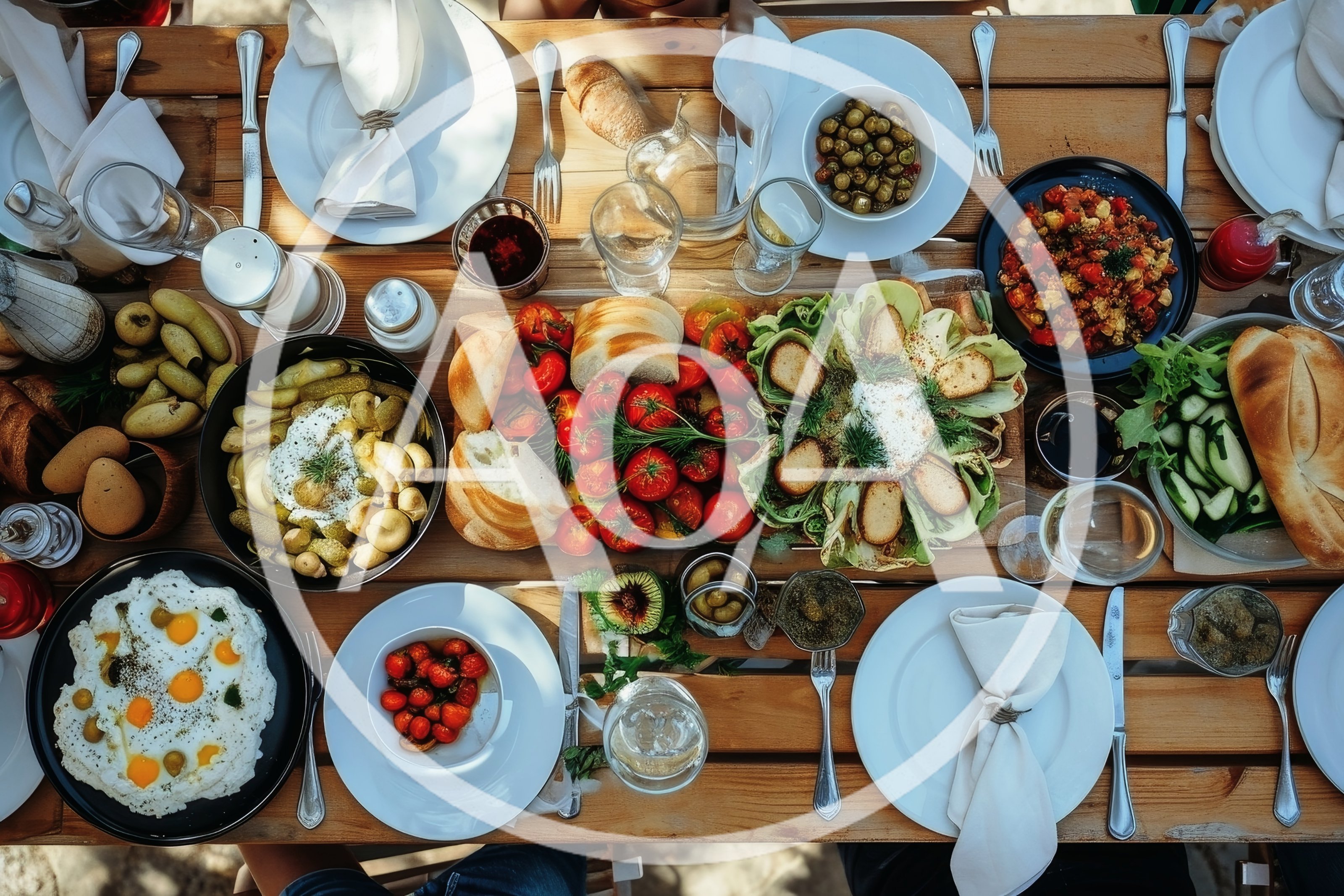 Top Down View Of A Mediterranean Brunch Table