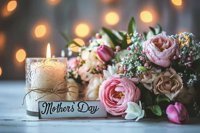 Mother's Day Celebration With Flowers And Candle