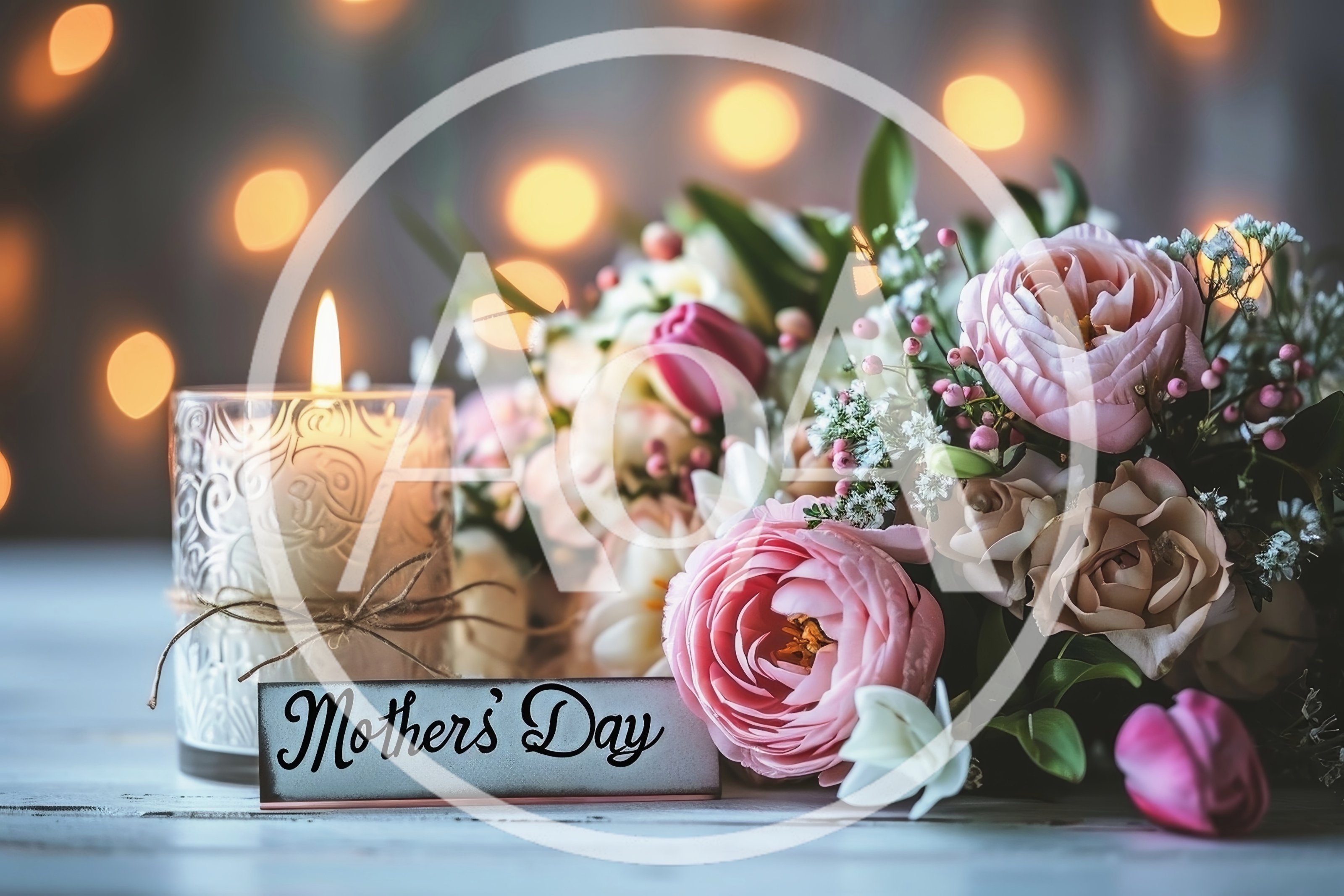 Mother's Day Celebration With Flowers And Candle