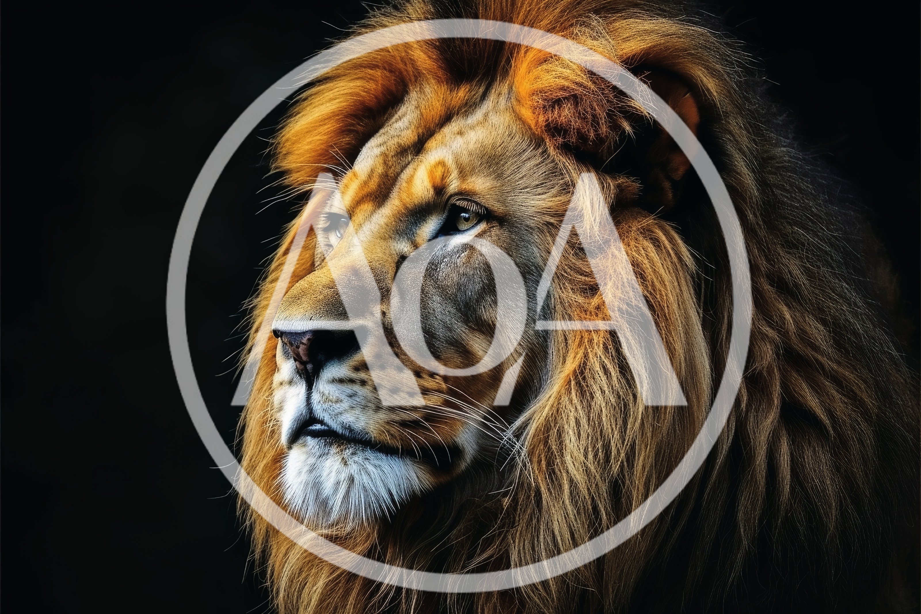 Majestic Male Lion Portrait Against Dark Background