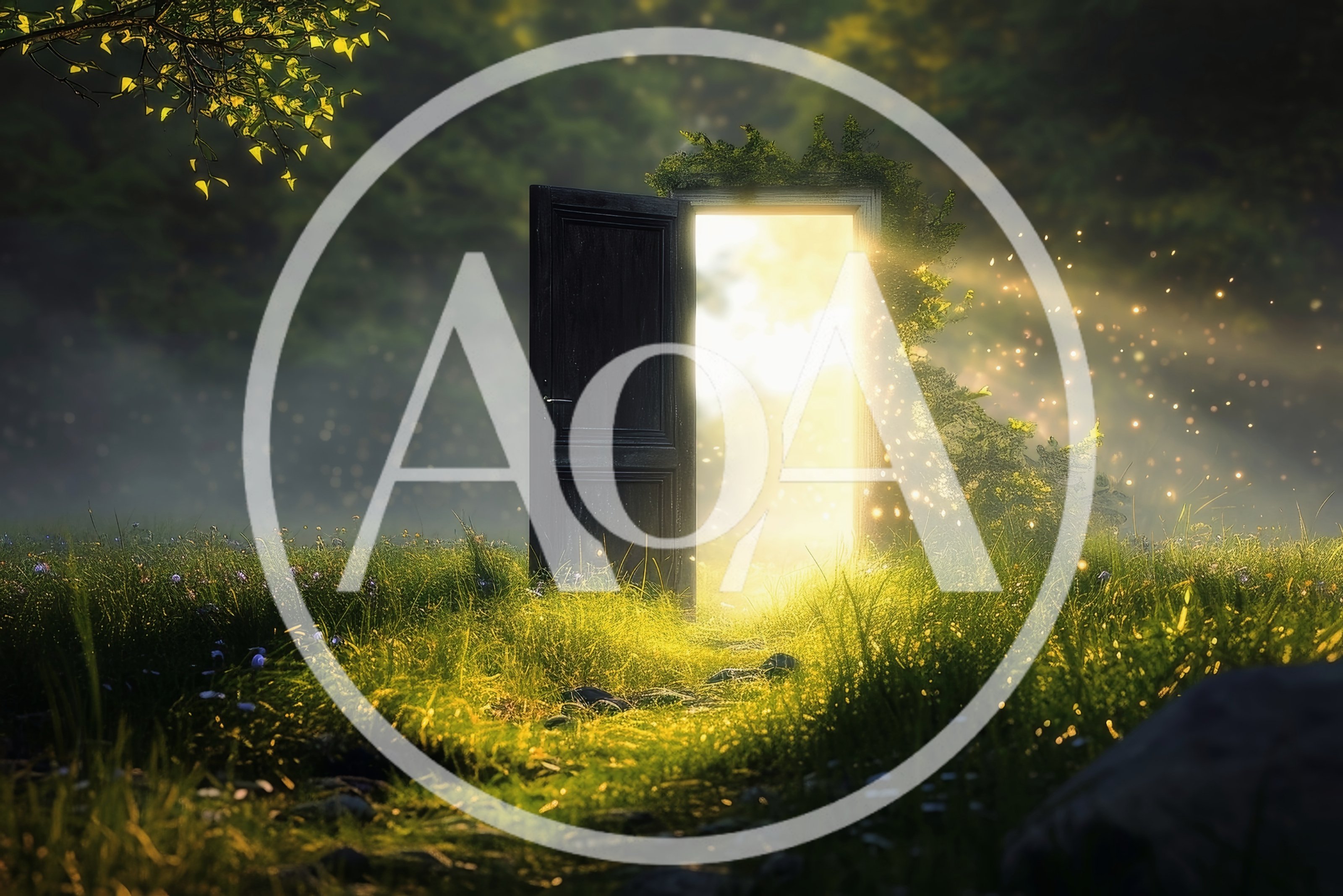 Mystical Open Doorway Standing In A Glowing Forest Meadow