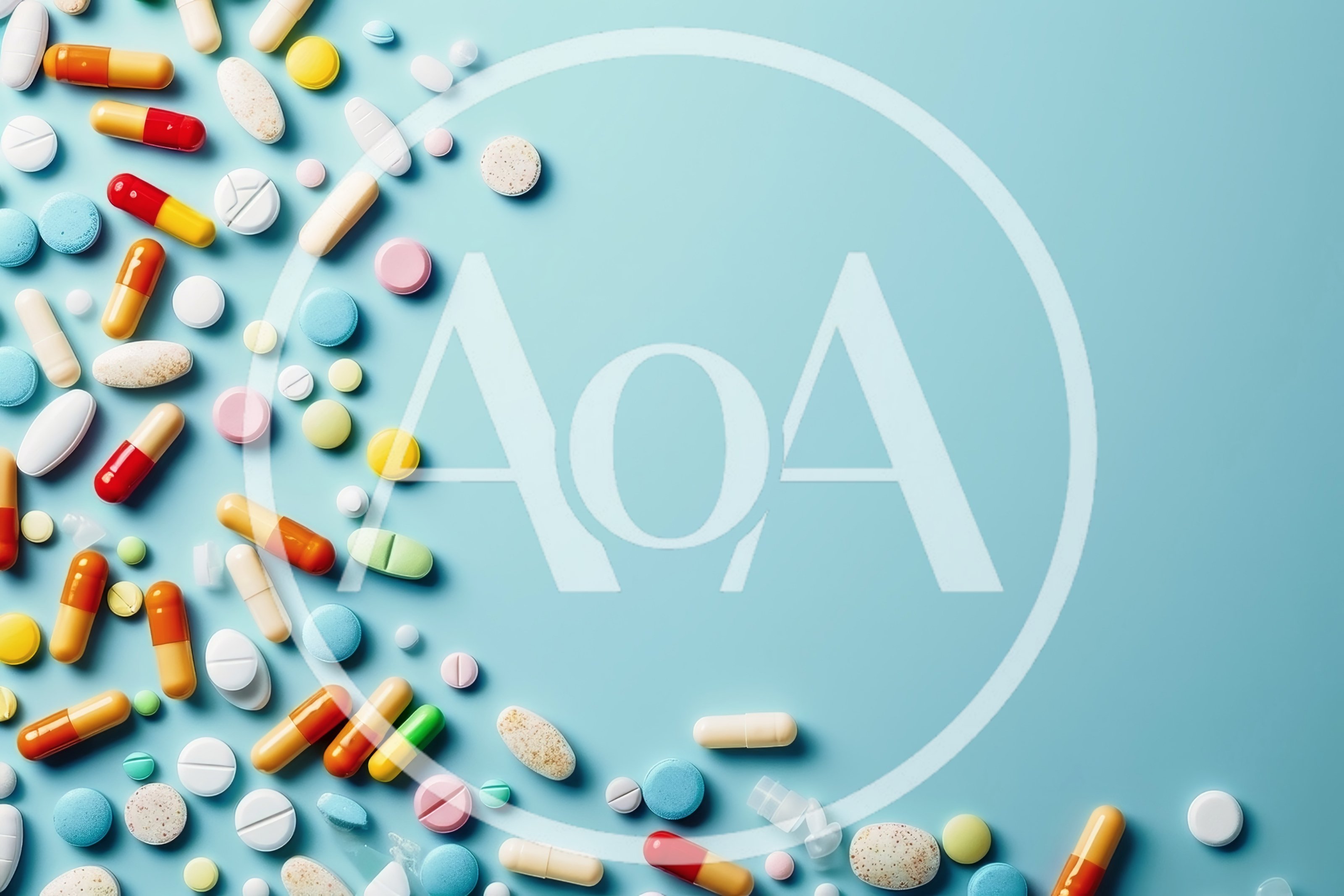 Assorted Pharmaceutical Pills and Capsules on Blue Background