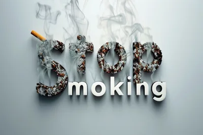 Stop Smoking Conceptual Text Design With Cigarette Ash
