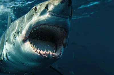 Great White Shark Swimming With Open Jaws