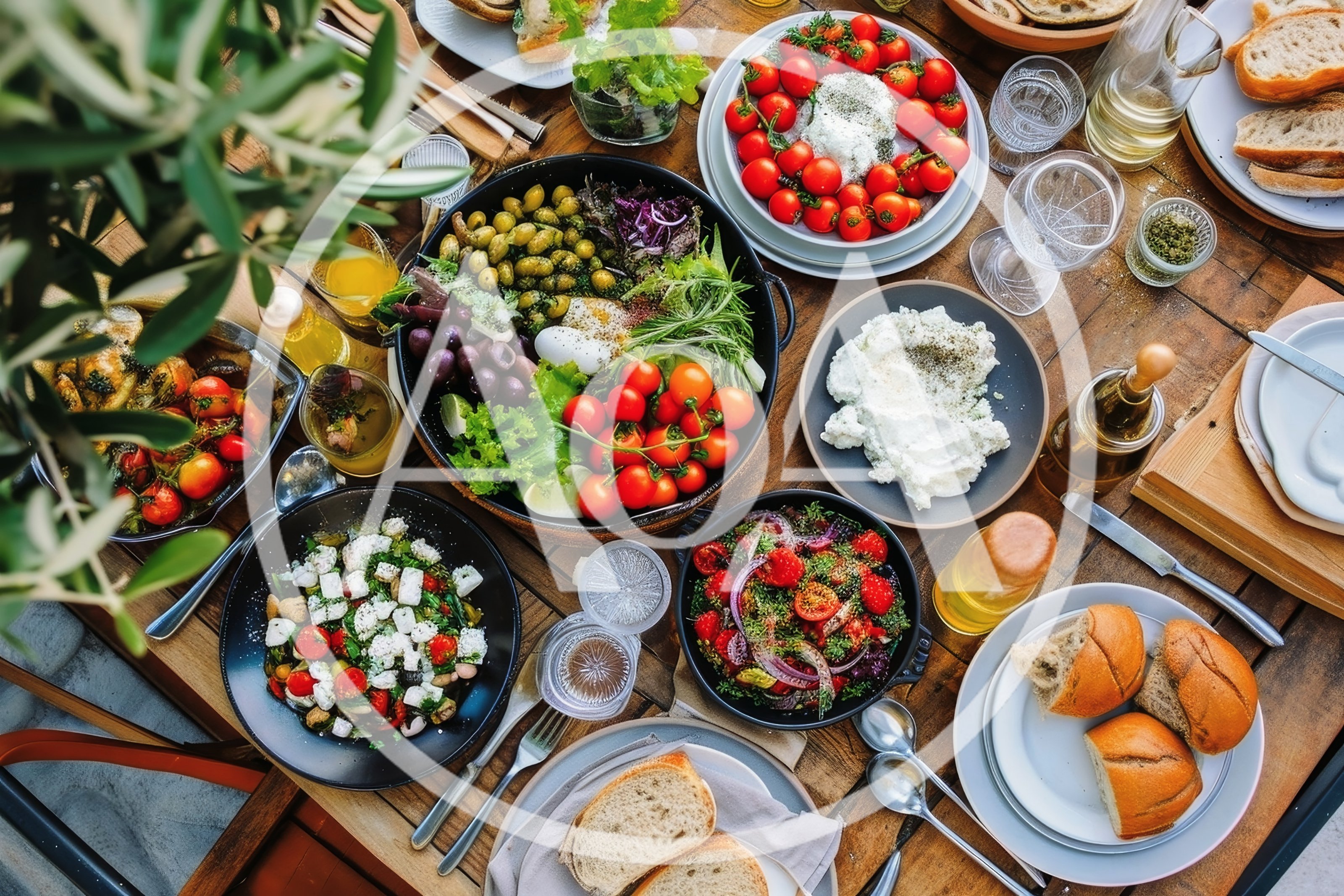 Mediterranean Brunch Spread On A Rustic Wooden Table