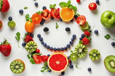 Fresh Fruit And Vegetable Smiley Face Arrangement