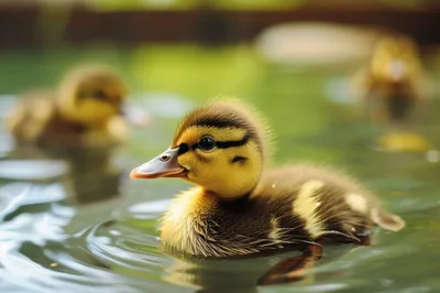 Cute Duckling Swimming in a Calm Pond