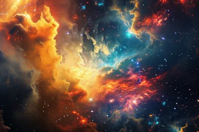 Vibrant Cosmic Nebula With Glowing Stars And Gas Clouds