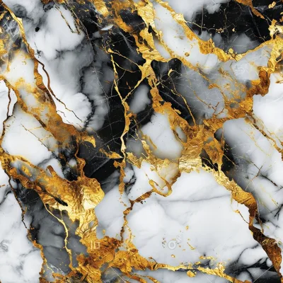 Seamless Black And White Marble Texture With Gold Veins