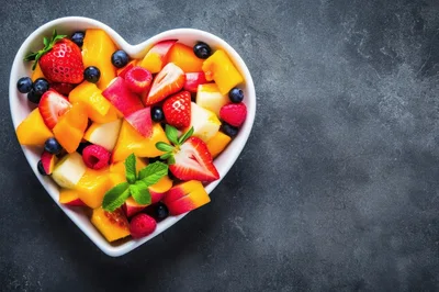 Heart Shaped Bowl Of Fresh Fruit Salad