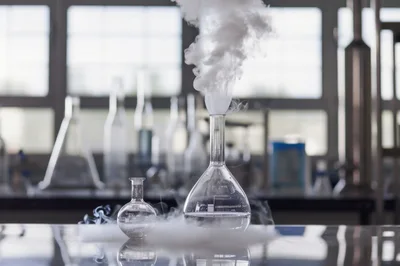 Chemical Reaction With Smoke In Laboratory Glassware