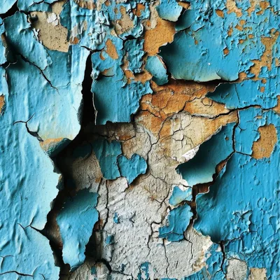Peeling Blue Paint On Weathered Concrete Wall