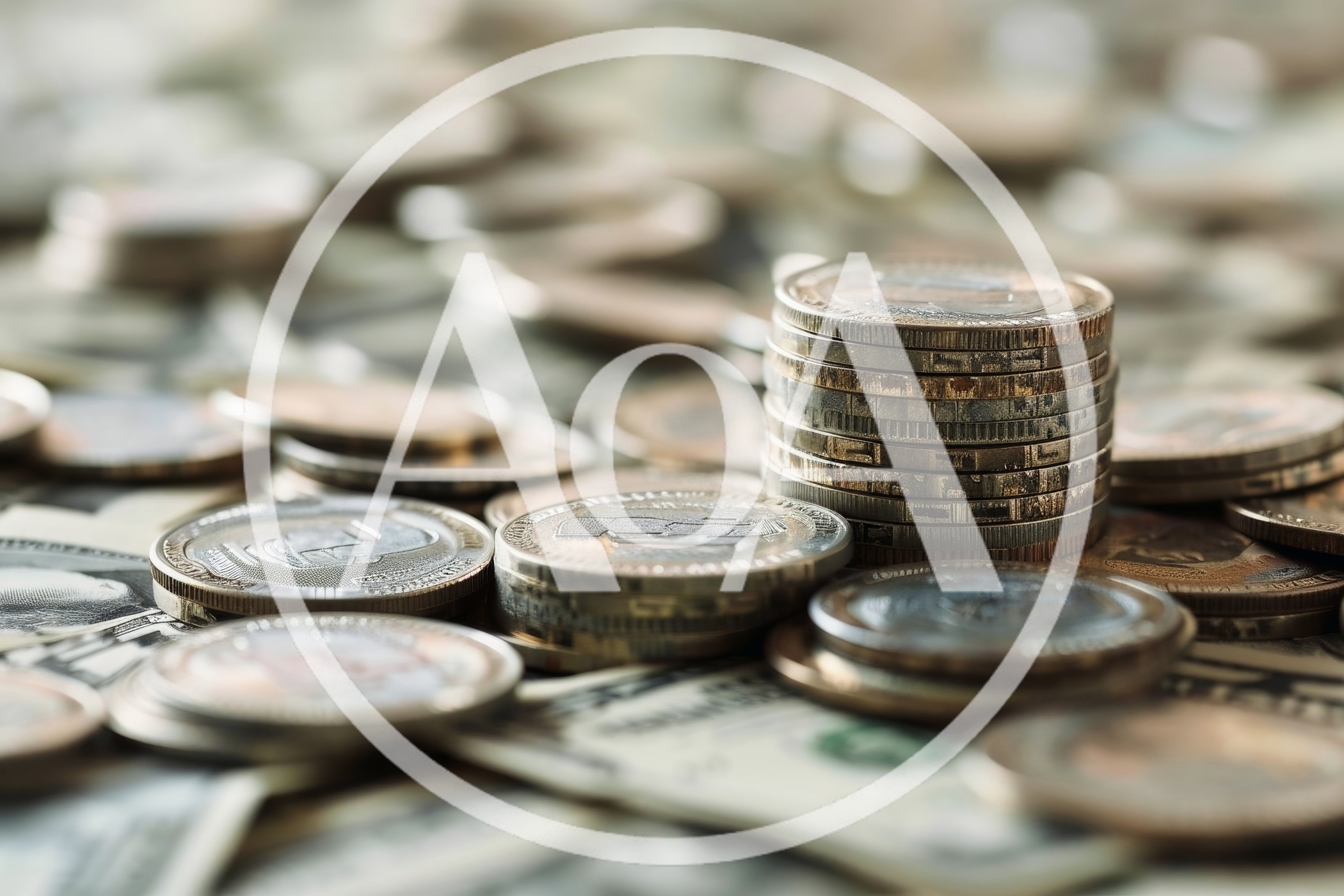 Stack Of Euro Coins On American Dollar Bills
