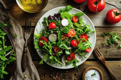 Fresh Garden Salad With Tomatoes And Radishes