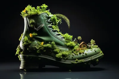 Miniature Landscape Growing Inside A Green Boot