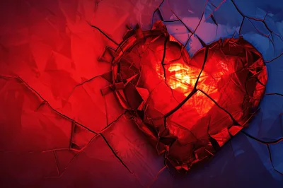 Shattered Red Glass Heart On Dark Background