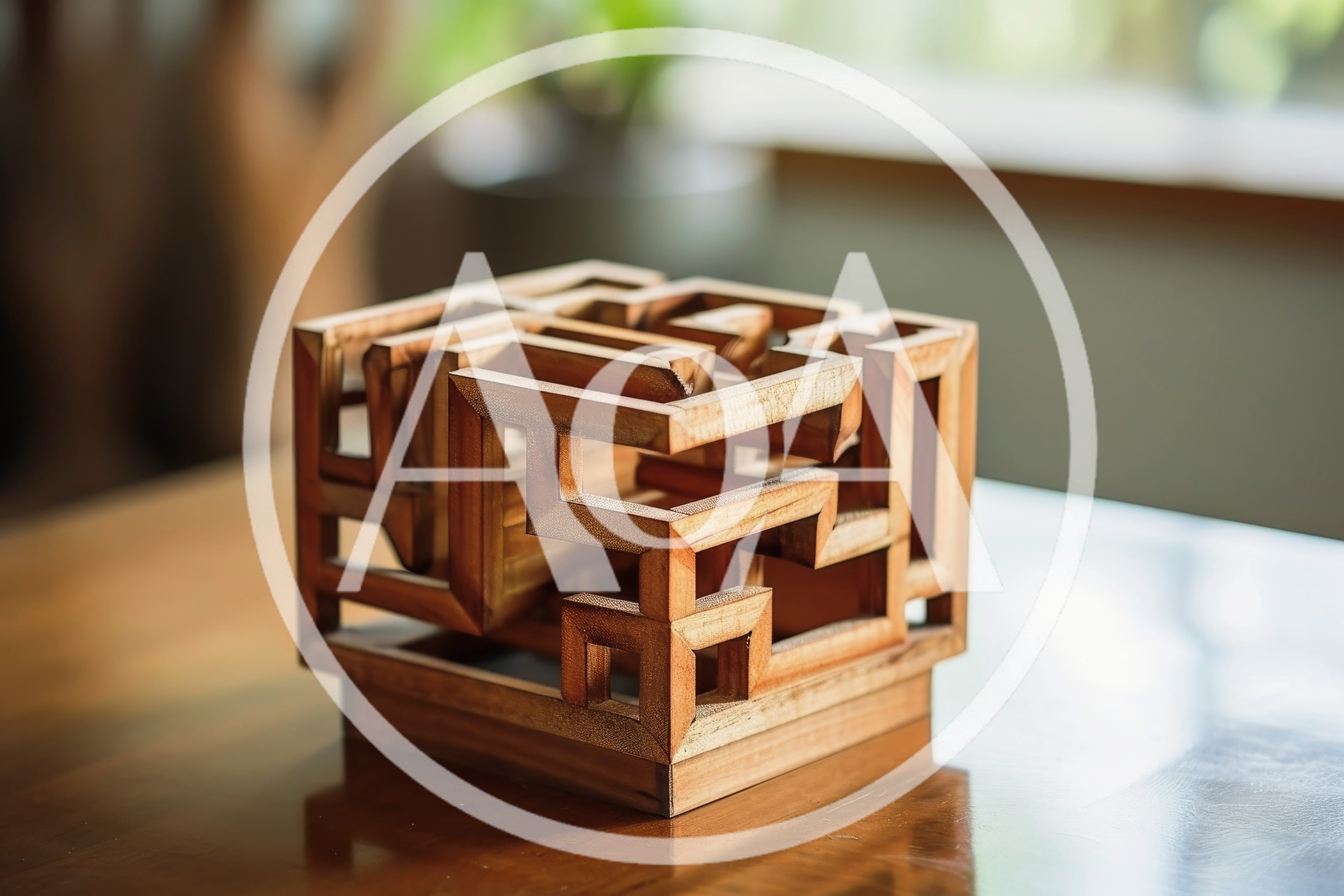 Intricate Wooden Maze Puzzle Cube On Table