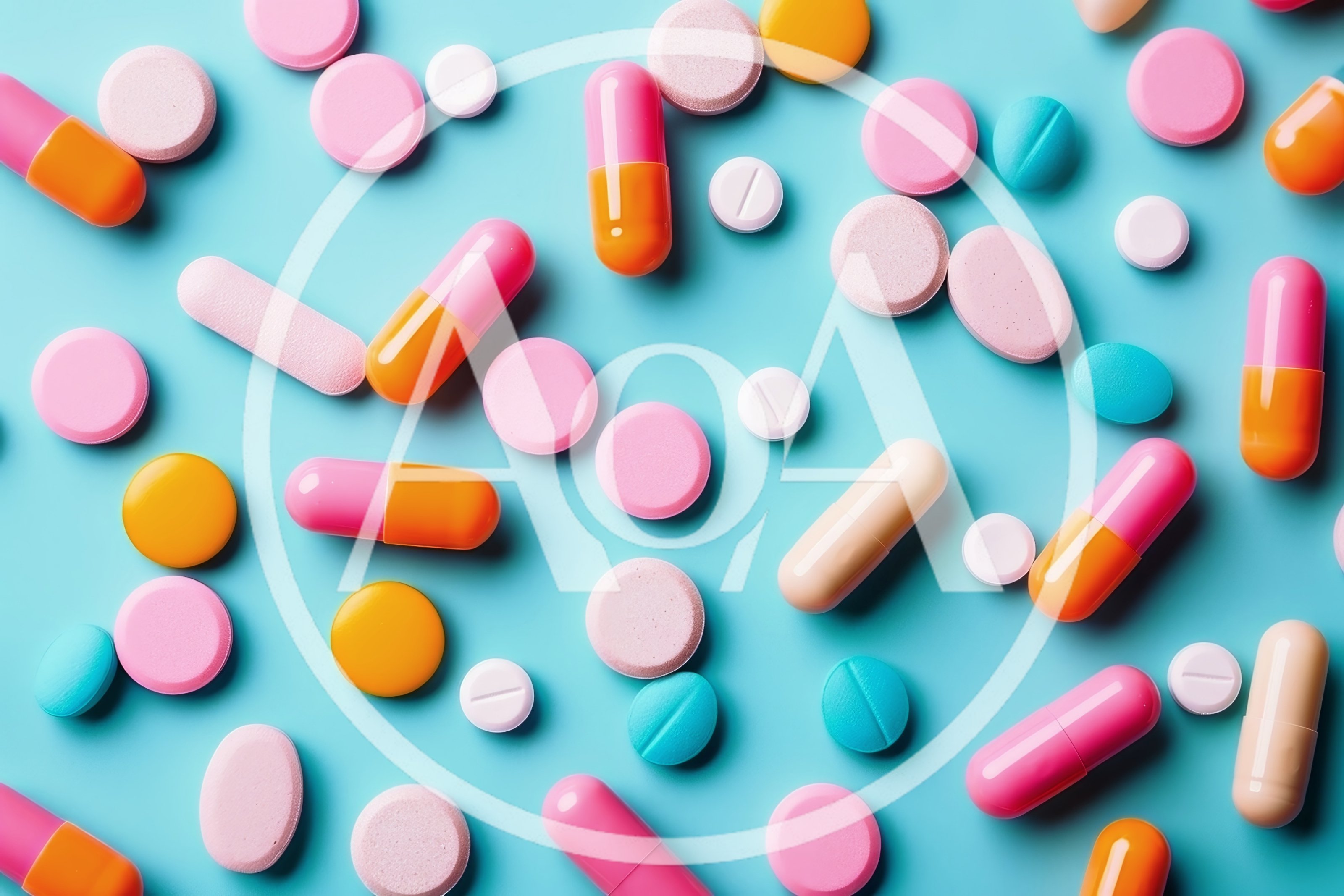Assorted Colorful Pharmaceutical Pills On Blue Background