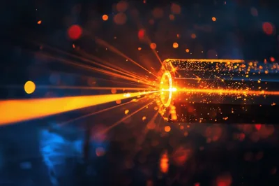 High Energy Laser Beam Emitting From Industrial Metal Nozzle