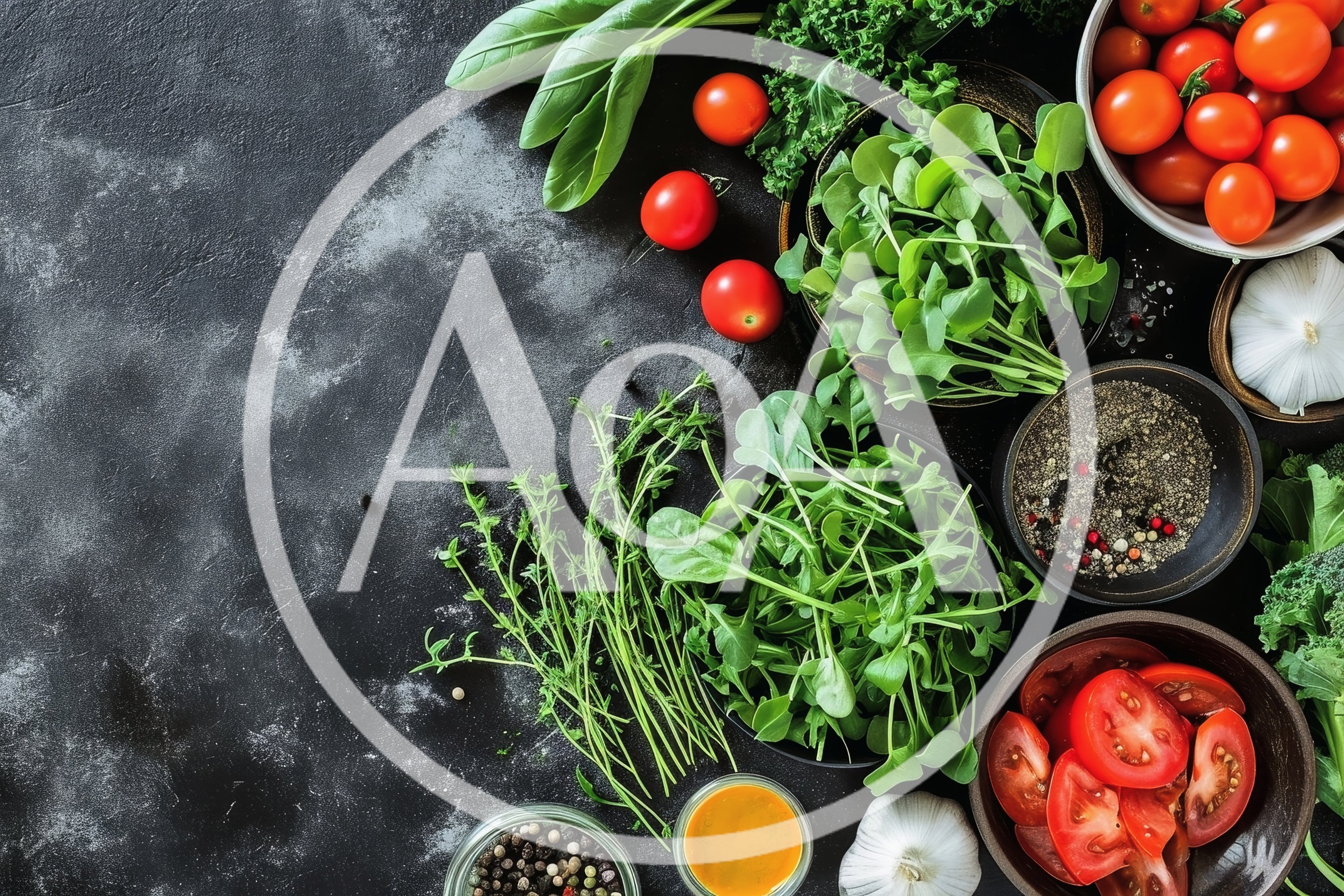 Fresh Vegetables and Herbs on Dark Background