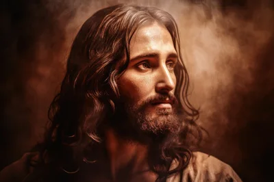 Portrait Of Jesus Christ With Long Hair And Beard