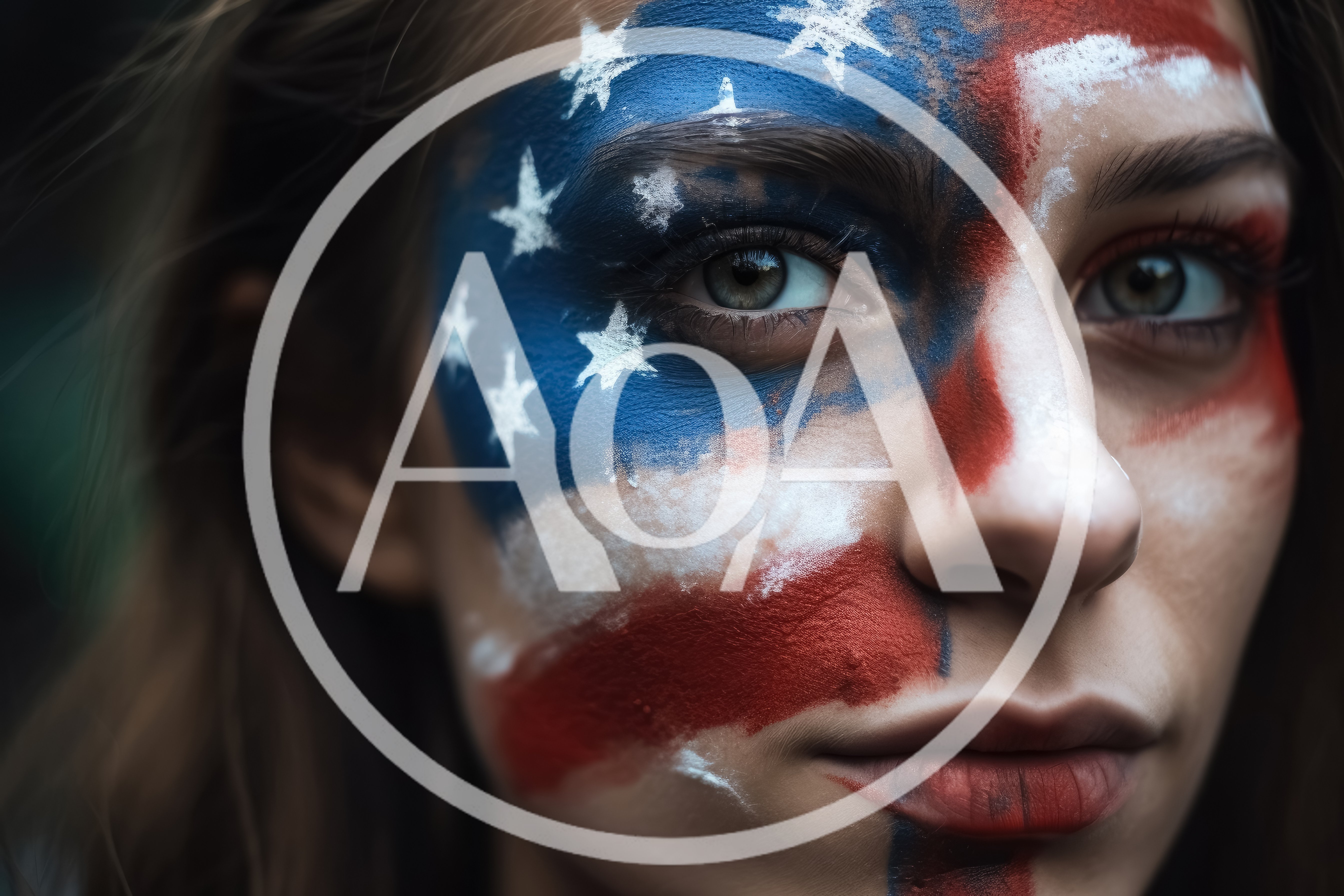 Close Up Portrait Of Woman With American Flag Face Paint