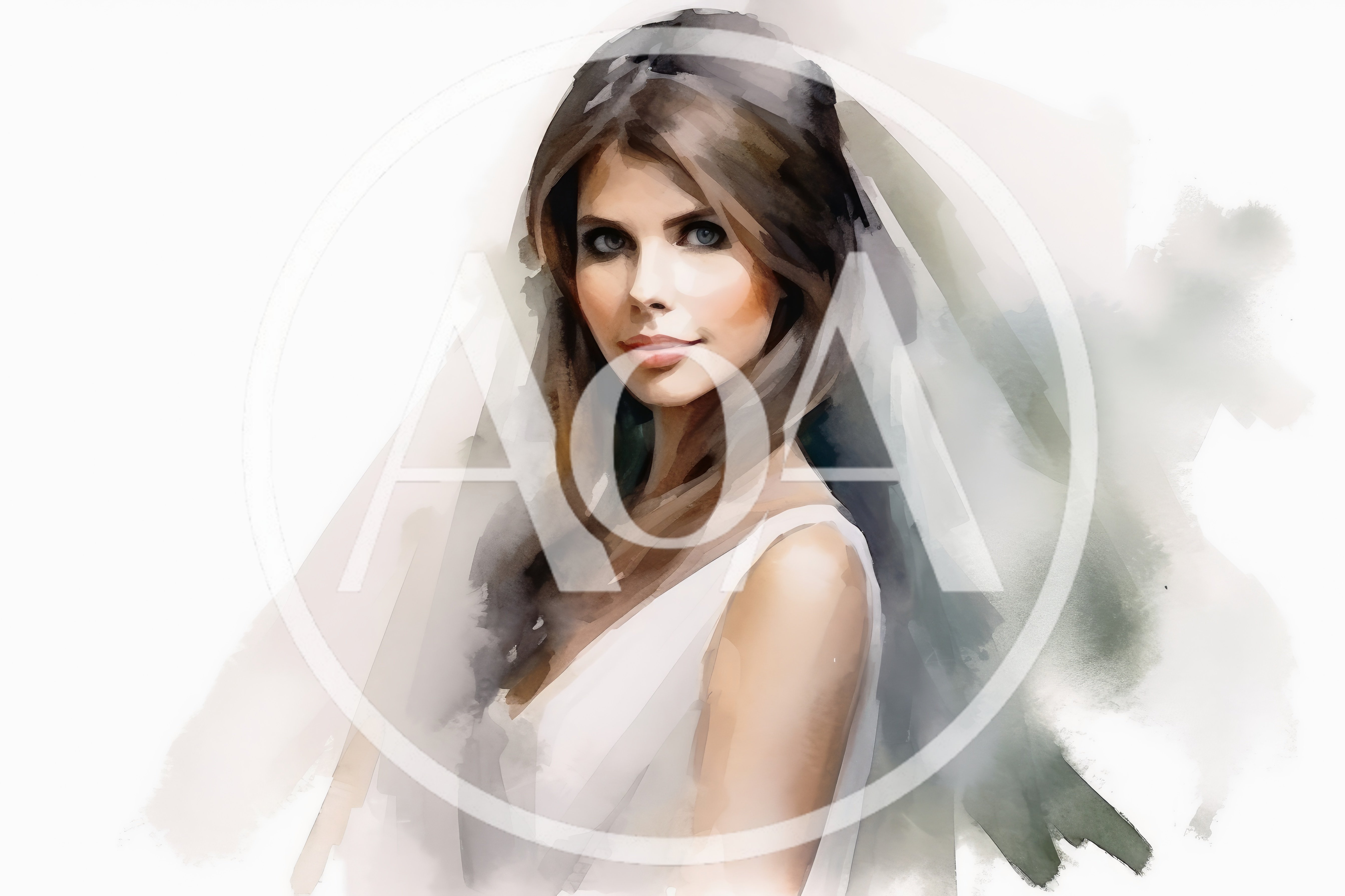 Watercolor Portrait Of A Beautiful Bride In A Veil
