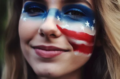 Young Woman With American Flag Face Paint